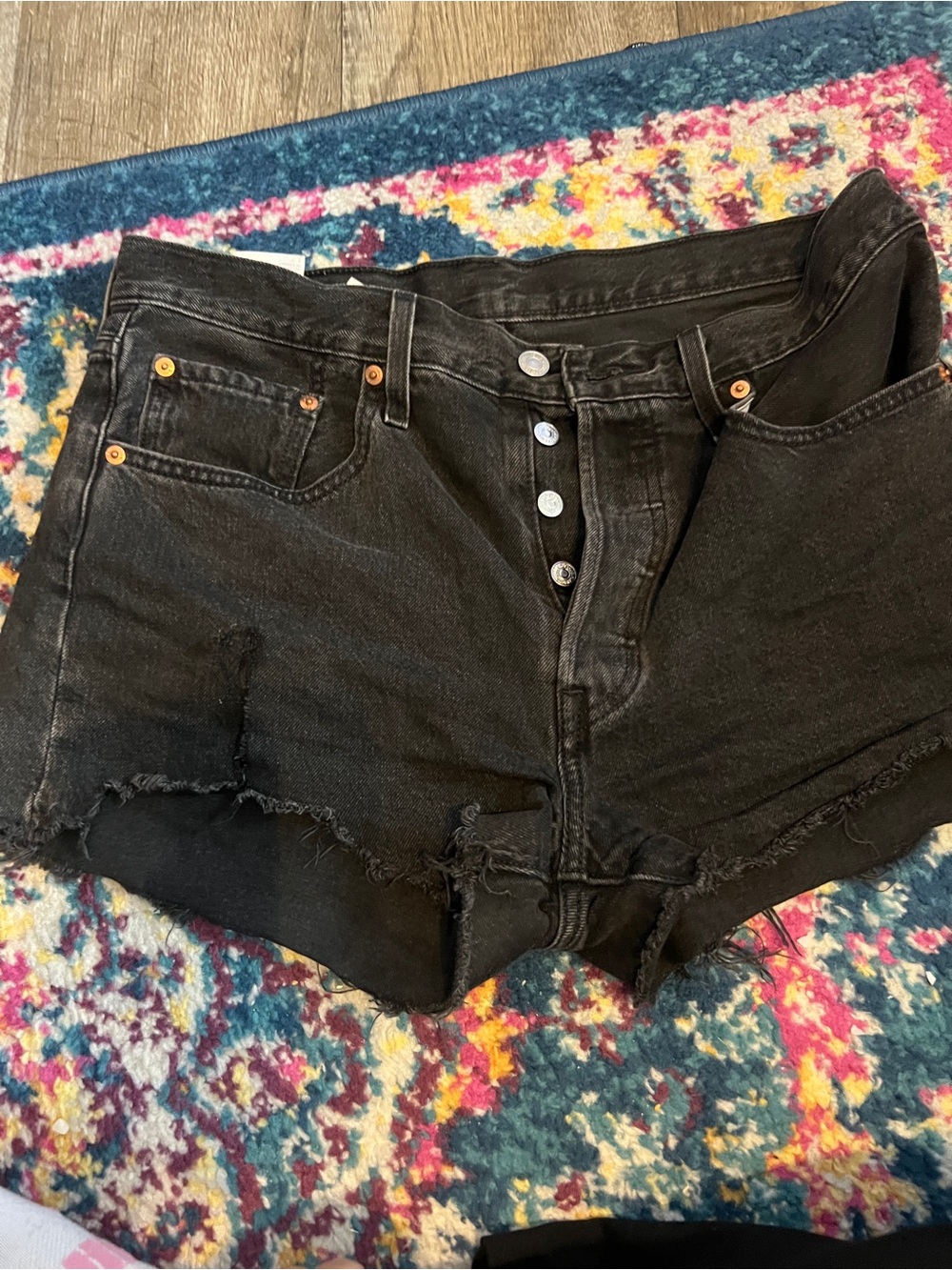 Levi’s 501 Black High-Rise Distressed Denim Shorts